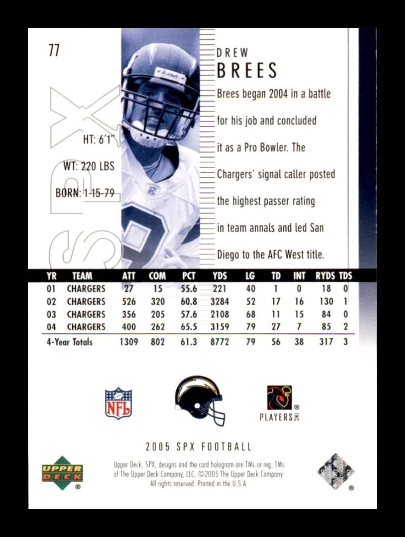 Load image into Gallery viewer, 2005 Upper Deck SPx Drew Brees #77 San Diego Chargers Image 2
