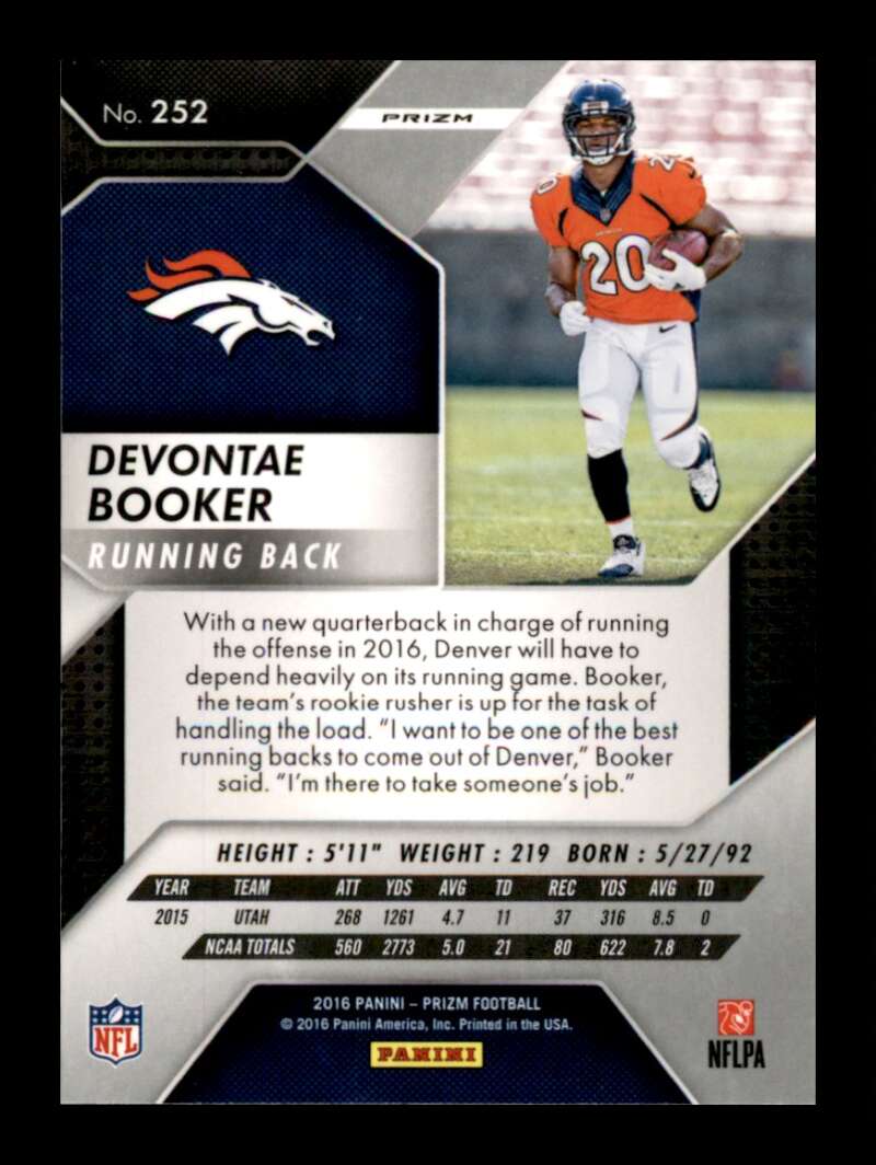 Load image into Gallery viewer, 2016 Panini Prizm Silver Prizm Devontae Booker #252 Rookie RC Denver Broncos Image 2
