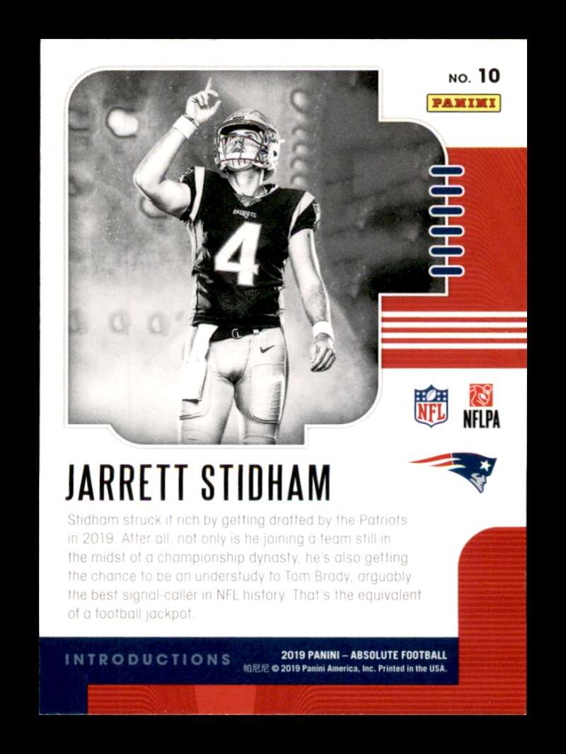 Load image into Gallery viewer, 2019 Panini Absolute Introductions Jarrett Stidham #10 New England Patriots Image 2
