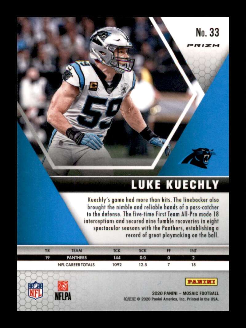 Load image into Gallery viewer, 2020 Panini Mosaic Green Mosaic Prizm Luke Kuechly #33 Carolina Panthers Image 2
