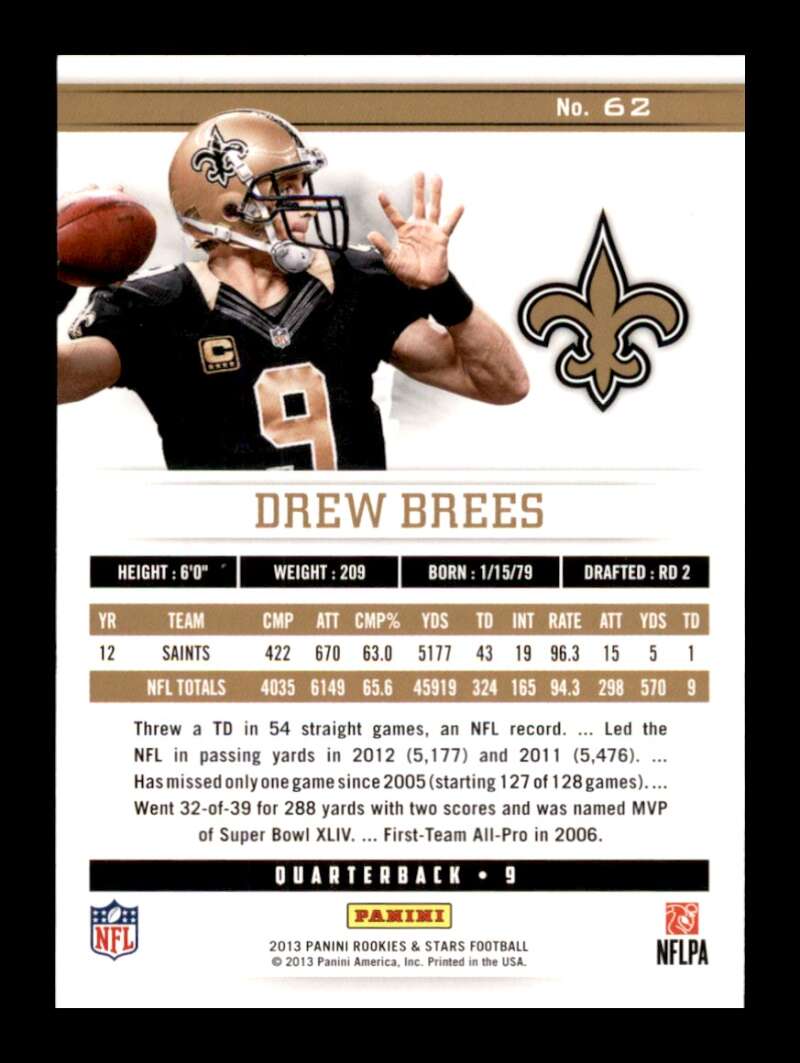 Load image into Gallery viewer, 2013 Panini Rookies &amp; Stars Drew Brees #62 New Orleans Saints Image 2
