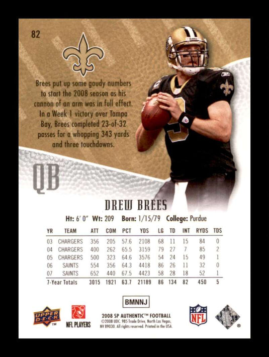 2008 Upper Deck SP Authentic Drew Brees 