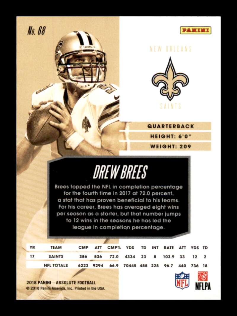 Load image into Gallery viewer, 2018 Panini Absolute Drew Brees #68 New Orleans Saints Image 2
