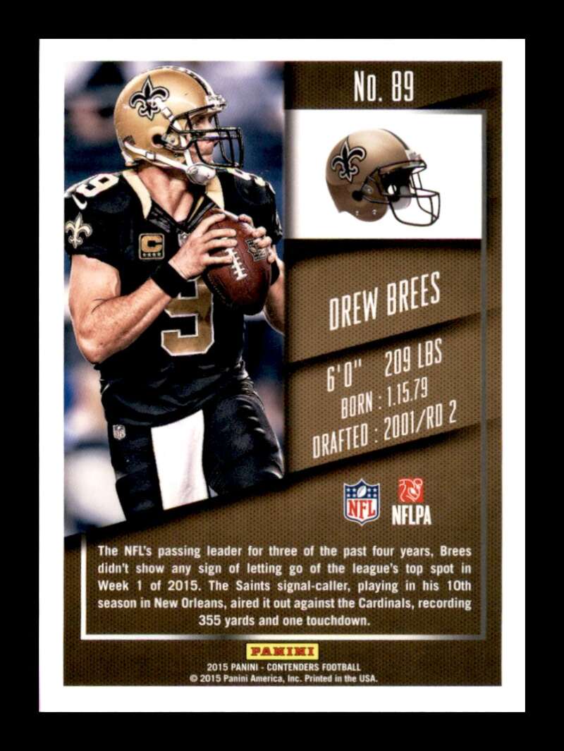 Load image into Gallery viewer, 2015 Panini Contenders Drew Brees #89 New Orleans Saints Image 2
