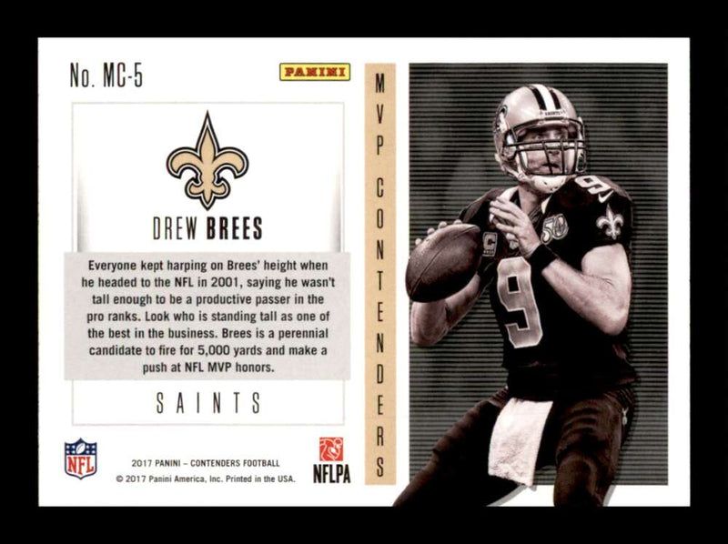 Load image into Gallery viewer, 2017 Panini Contenders MVP Drew Brees #MC-5 New Orleans Saints Image 2
