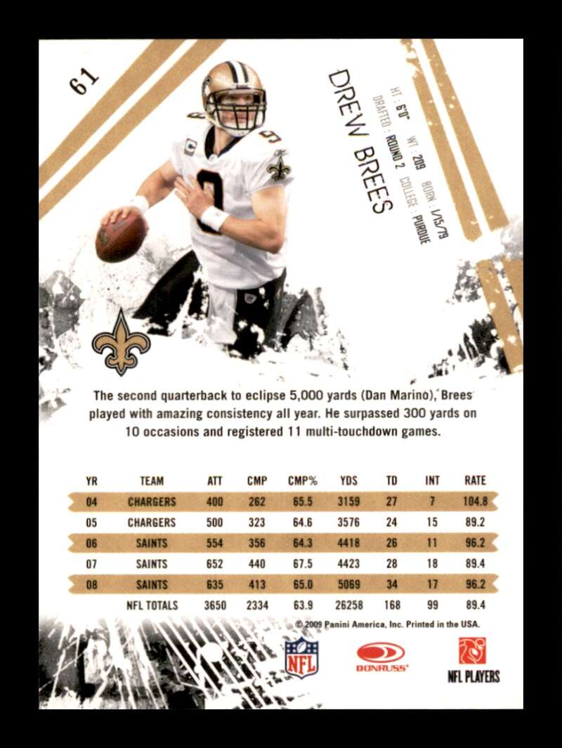 Load image into Gallery viewer, 2009 Panini Rookies and Stars Drew Brees #61 New Orleans Saints Image 2
