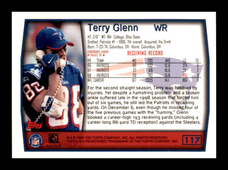 Load image into Gallery viewer, 1999 Topps Terry Glenn #117 New England Patriots Image 2
