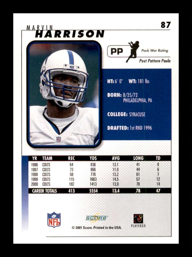 Load image into Gallery viewer, 2001 Score Marvin Harrison #87 Indianapolis Colts Image 2
