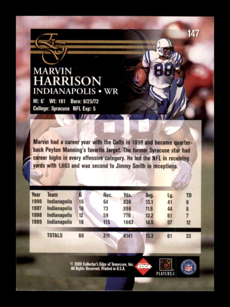 Load image into Gallery viewer, 2000 Collector&#39;s Edge EG Marvin Harrison #147 Indianapolis Colts Image 2
