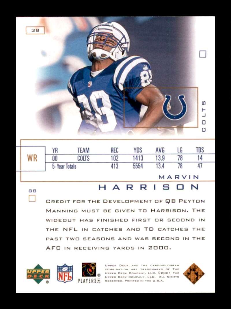 Load image into Gallery viewer, 2001 Upper Deck Pros &amp; Prospects Marvin Harrison #38 Indianapolis Colts Image 2
