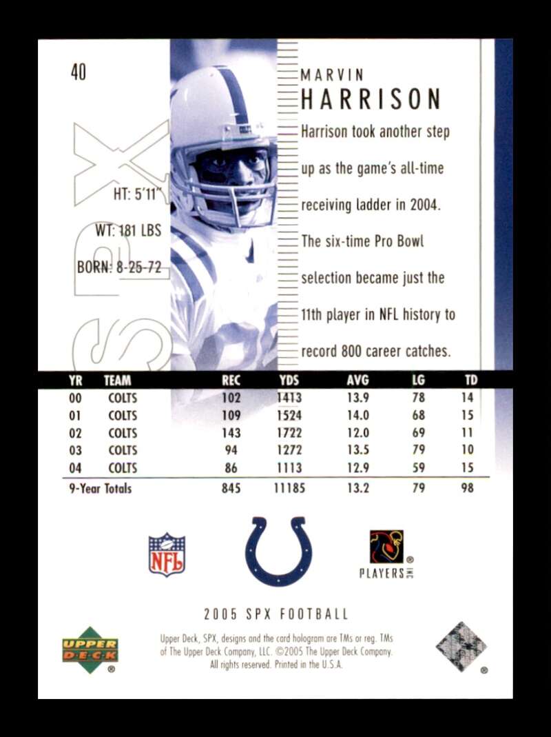 Load image into Gallery viewer, 2005 Upper Deck SPx Marvin Harrison #40 Indianapolis Colts Image 2
