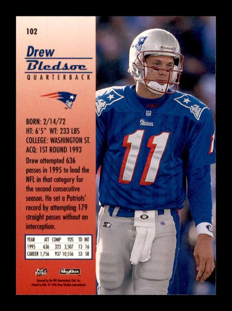 Load image into Gallery viewer, 1996 SkyBox Premium Drew Bledsoe #102 New England Patriots Image 2
