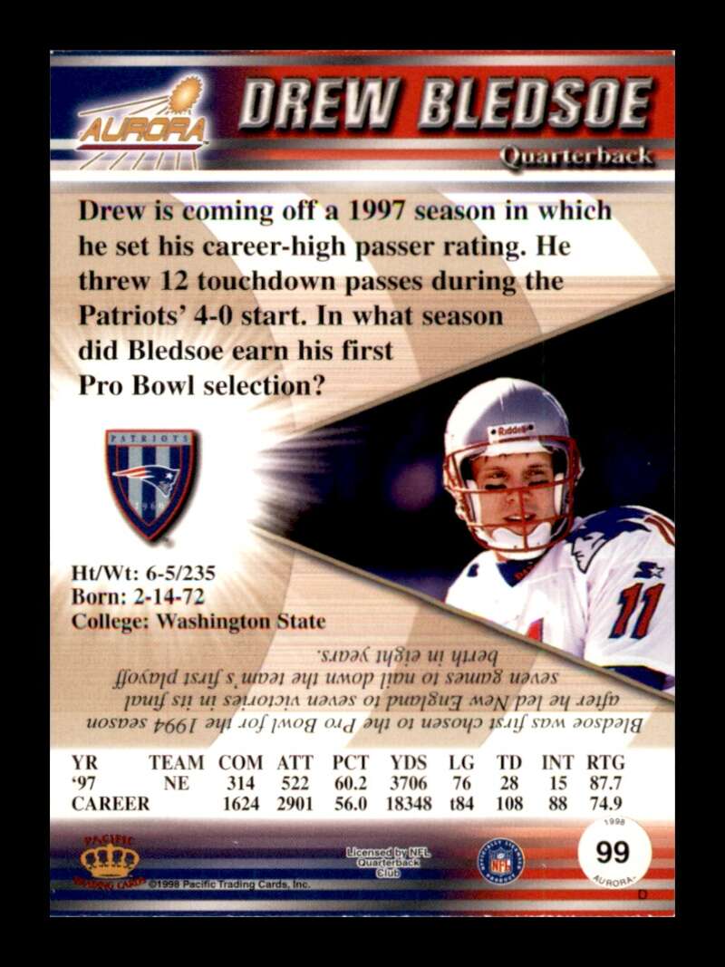 Load image into Gallery viewer, 1998 Pacific Aurora Drew Bledsoe #99 New England Patriots Image 2
