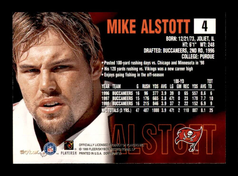 Load image into Gallery viewer, 1999 SkyBox Dominion Mike Alstott #4 Tampa Bay Buccaneers Image 2
