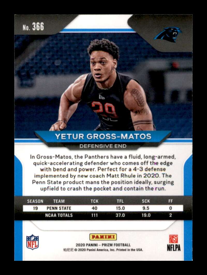 Load image into Gallery viewer, 2020 Panini Prizm Yetur Gross-Matos #366 Rookie RC Carolina Panthers Image 2
