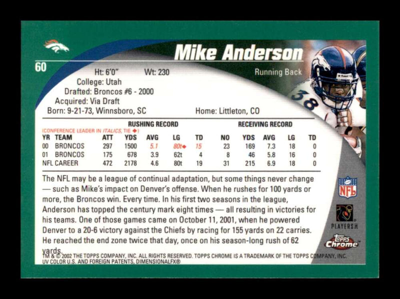 Load image into Gallery viewer, 2002 Topps Chrome Mike Anderson #60 Denver Broncos Image 2
