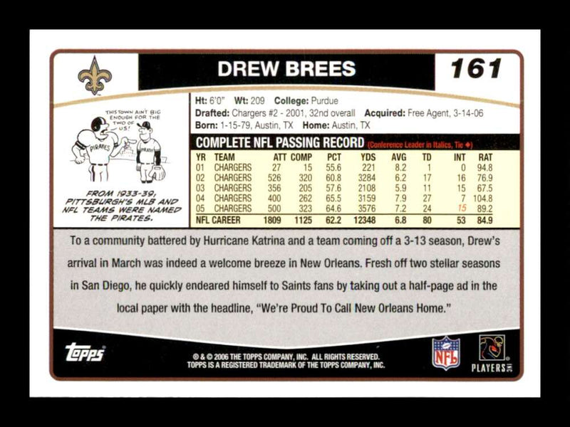 Load image into Gallery viewer, 2006 Topps Drew Brees #161 New Orleans Saints Image 2
