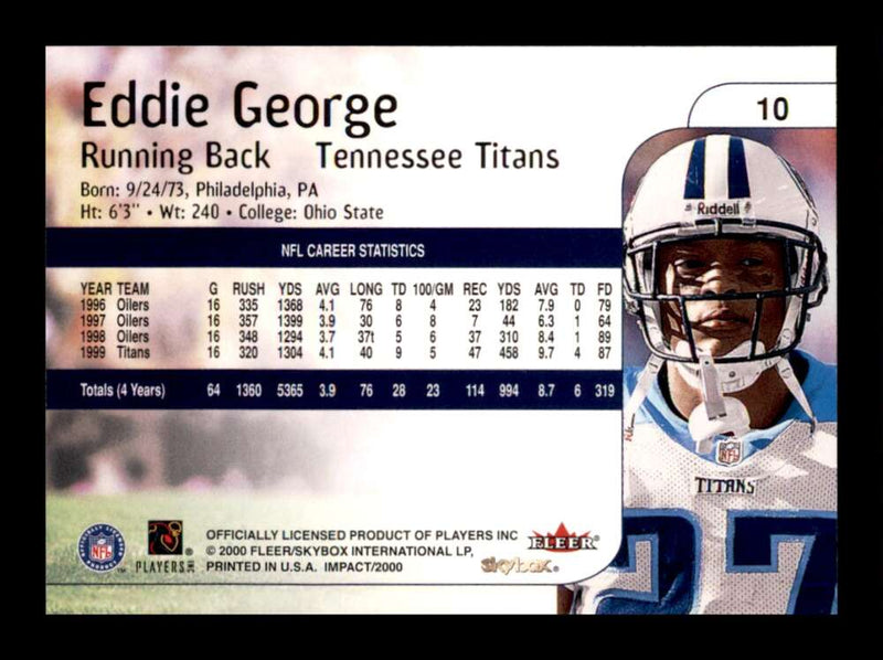 Load image into Gallery viewer, 2000 Skybox Impact Eddie George #10 Tennessee Oilers Image 2
