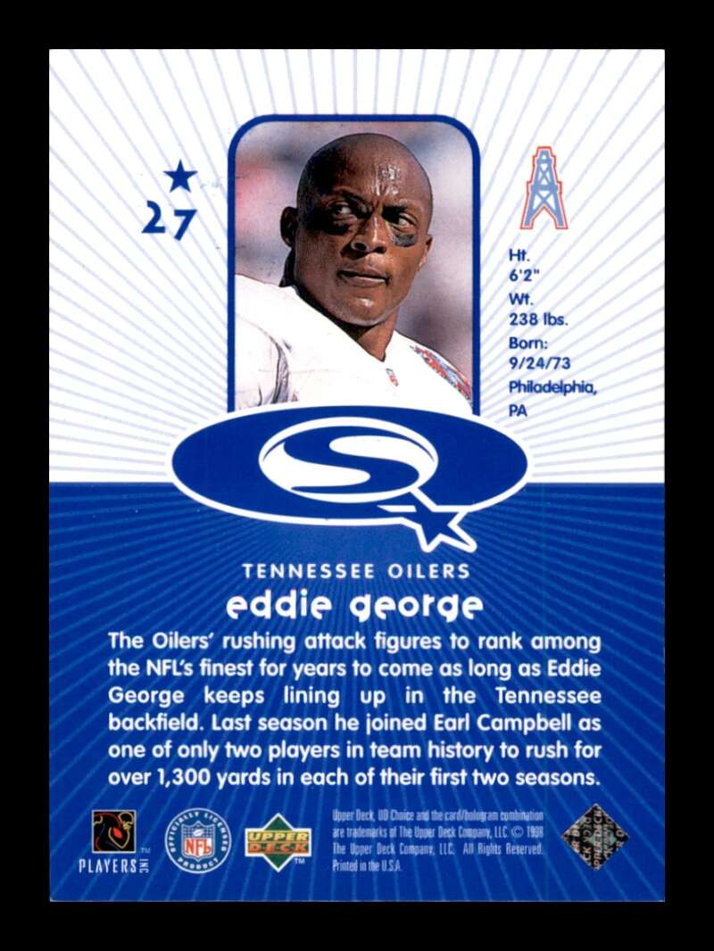 Load image into Gallery viewer, 1998 Upper Deck UD Choice StarQuest Blue Eddie George #27 Tennessee Oilers Image 2
