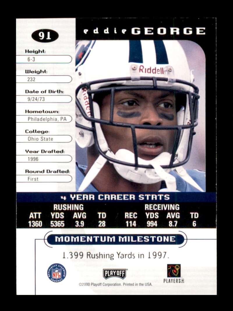 Load image into Gallery viewer, 2000 Playoff Momentum Eddie George #91 Tennessee Titans Image 2
