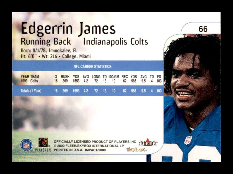 Load image into Gallery viewer, 2000 Impact Edgerrin James #66 Indianapolis Colts Image 2
