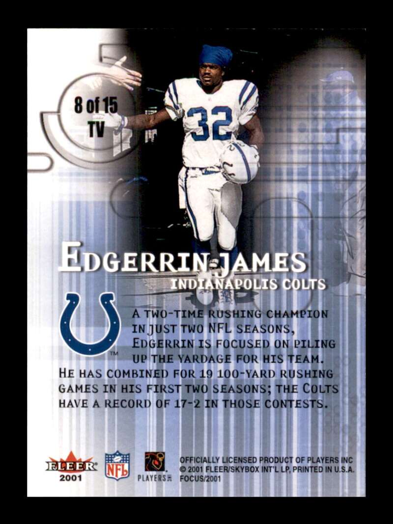 Load image into Gallery viewer, 2001 Fleer Focus Tunnel Vision Edgerrin James #8 Indianapolis Colts Image 2
