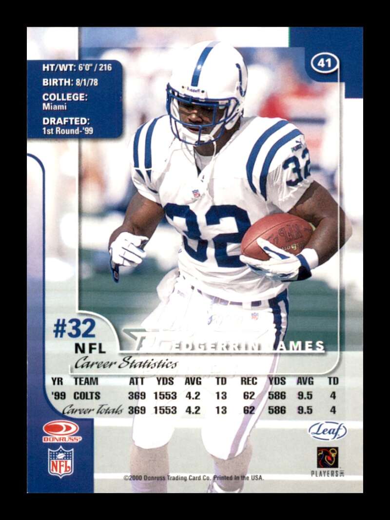 Load image into Gallery viewer, 2000 Leaf Rookies and Stars Edgerrin James #41 Indianapolis Colts Image 2
