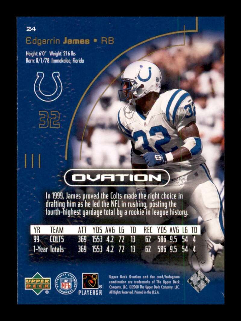 Load image into Gallery viewer, 2000 Upper Deck Ovation Edgerrin James #24 Indianapolis Colts Image 2
