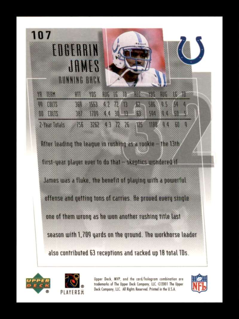 Load image into Gallery viewer, 2001 Upper Deck MVP Edgerrin James #107 Indianapolis Colts Image 2
