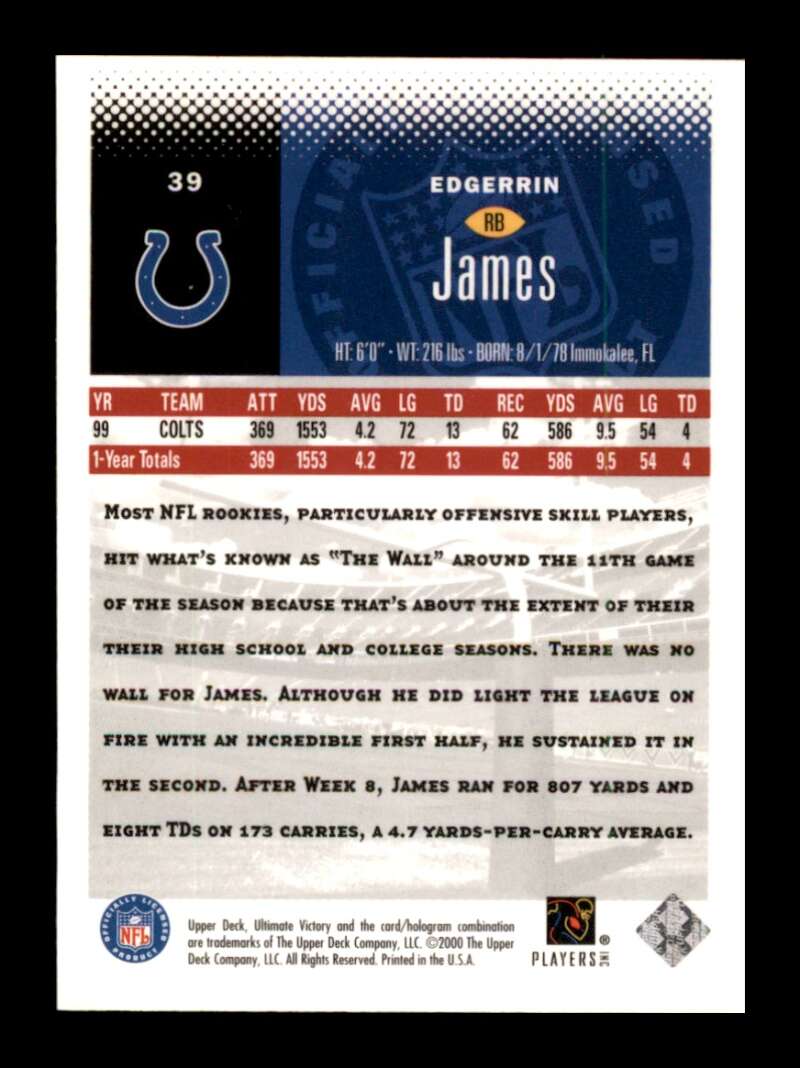 Load image into Gallery viewer, 2000 Upper Deck Ultimate Victory Edgerrin James #39 Indianapolis Colts Image 2
