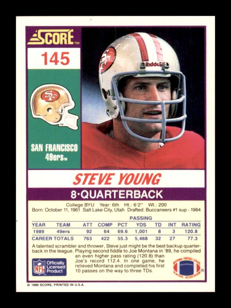 Load image into Gallery viewer, 1990 Score Steve Young #145 San Francisco 49ers Image 2
