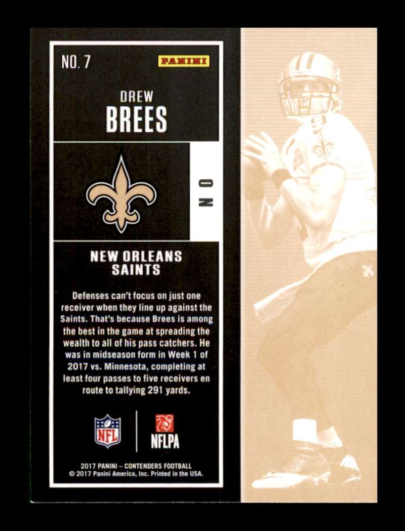 Load image into Gallery viewer, 2017 Panini Contenders Season Ticket Drew Brees #7 New Orleans Saints Image 2
