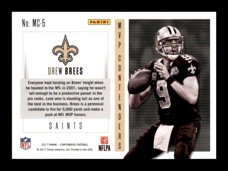 Load image into Gallery viewer, 2017 Panini Contenders MVP Drew Brees #MC-5 New Orleans Saints Image 2
