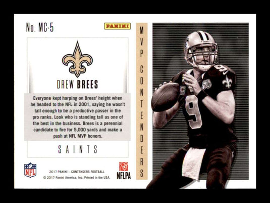 2017 Panini Contenders MVP Drew Brees