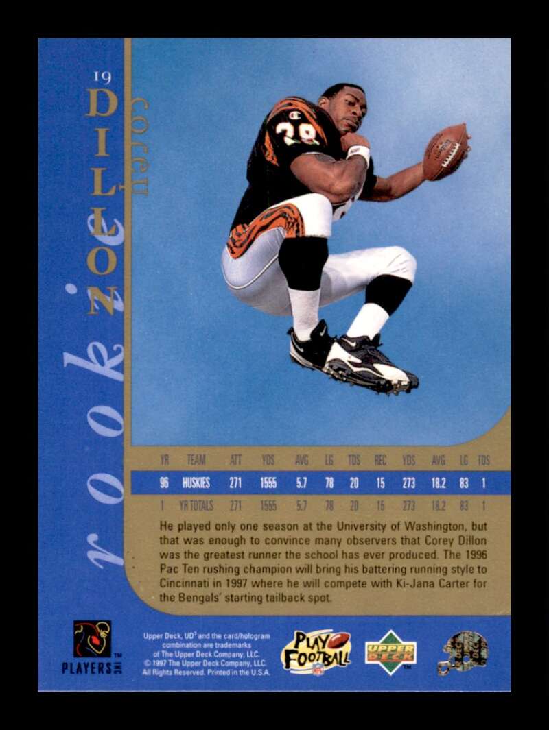 Load image into Gallery viewer, 1997 Upper Deck UD3 Corey Dillon #19 Rookie RC Cincinnati Bengals Image 2
