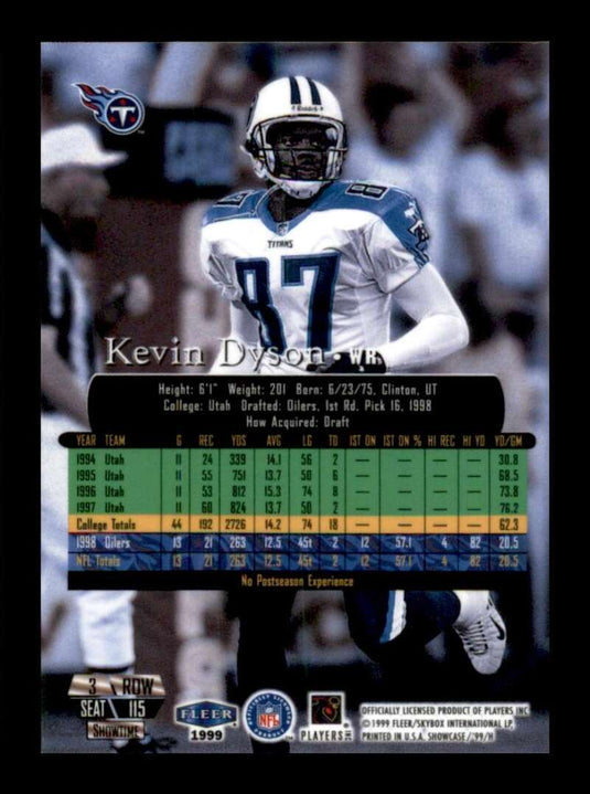 1999 Fleer Showcase Row 3 Kevin Dyson 