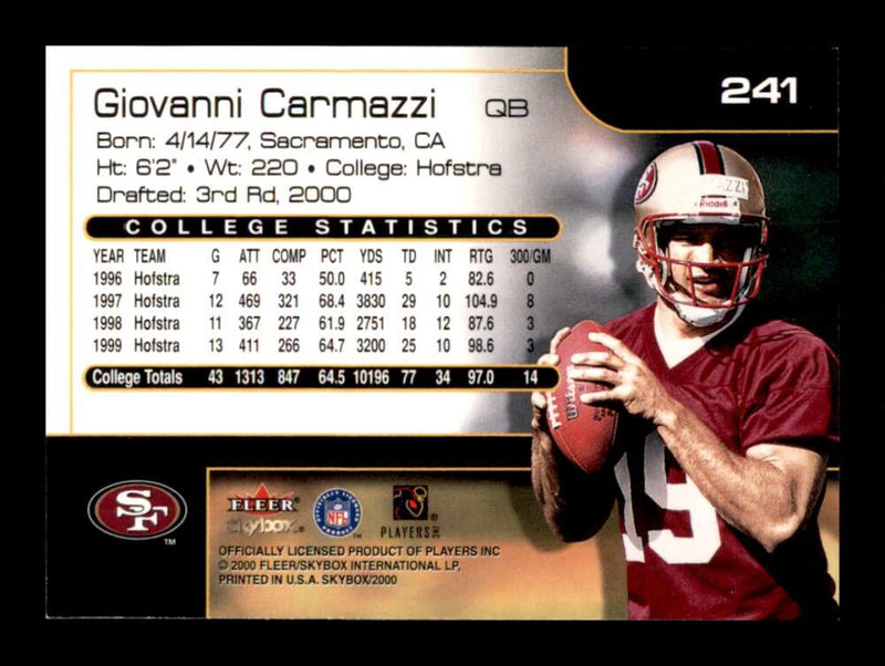 Load image into Gallery viewer, 2000 SkyBox Giovanni Carmazzi #241 Rookie RC San Francisco 49ers Image 2
