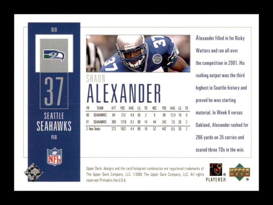 2002 Upper Deck UD Piece of History Shaun Alexander 