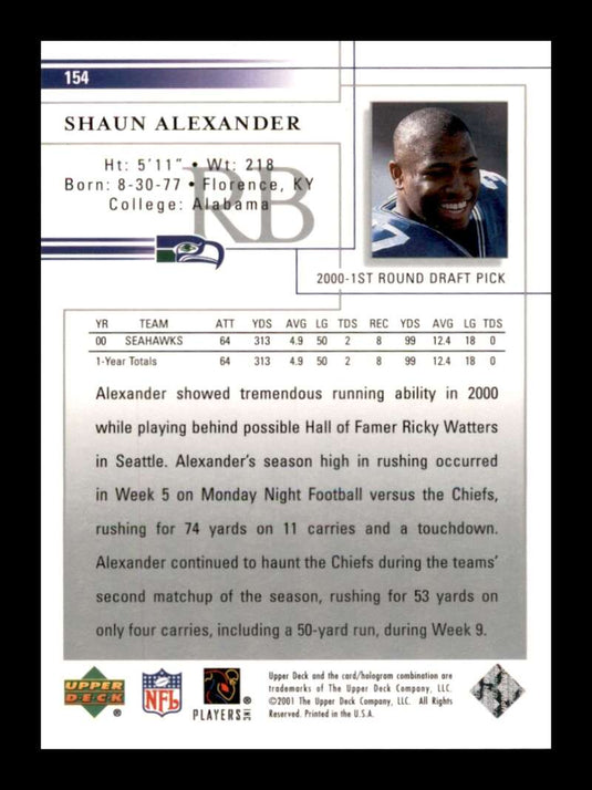 2001 Upper Deck Shaun Alexander 