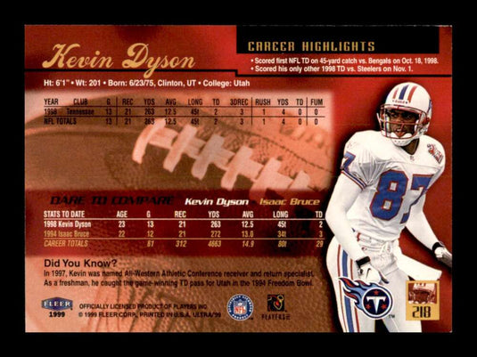 1999 Fleer Ultra Kevin Dyson 