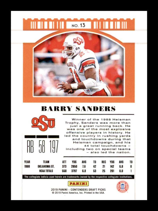 2019 Panini Contenders Draft Season Ticket Barry Sanders 