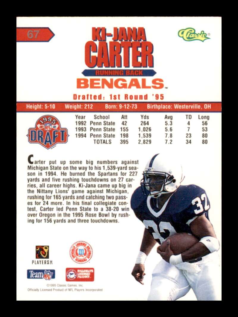 Load image into Gallery viewer, 1995 Classic NFL Rookies Ki-Jana Carter #67 Rookie RC Cincinnati Bengals Image 2
