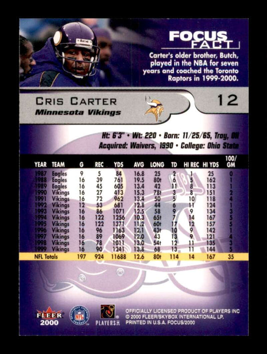 2000 Fleer Focus Cris Carter 