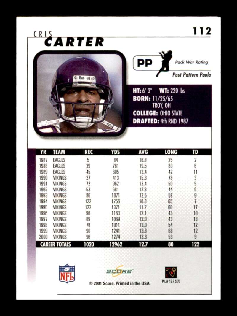 Load image into Gallery viewer, 2001 Score Cris Carter #112 Minnesota Vikings Image 2
