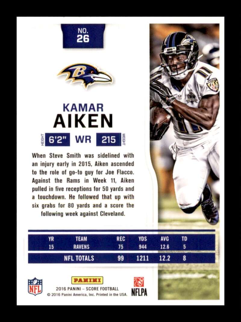 Load image into Gallery viewer, 2016 Score Gold Zone Kamar Aiken #26 Short Print SP /99 Baltimore Ravens Image 2
