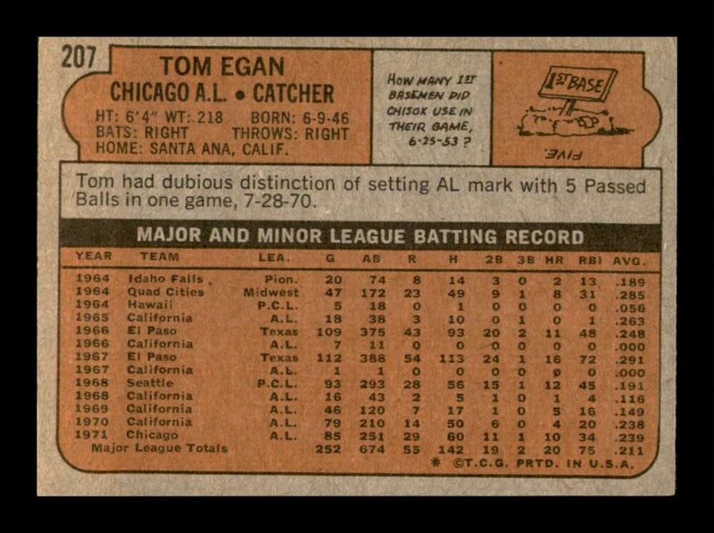 Load image into Gallery viewer, 1972 Topps Tom Egan #207 Set Break Chicago White Sox Image 2
