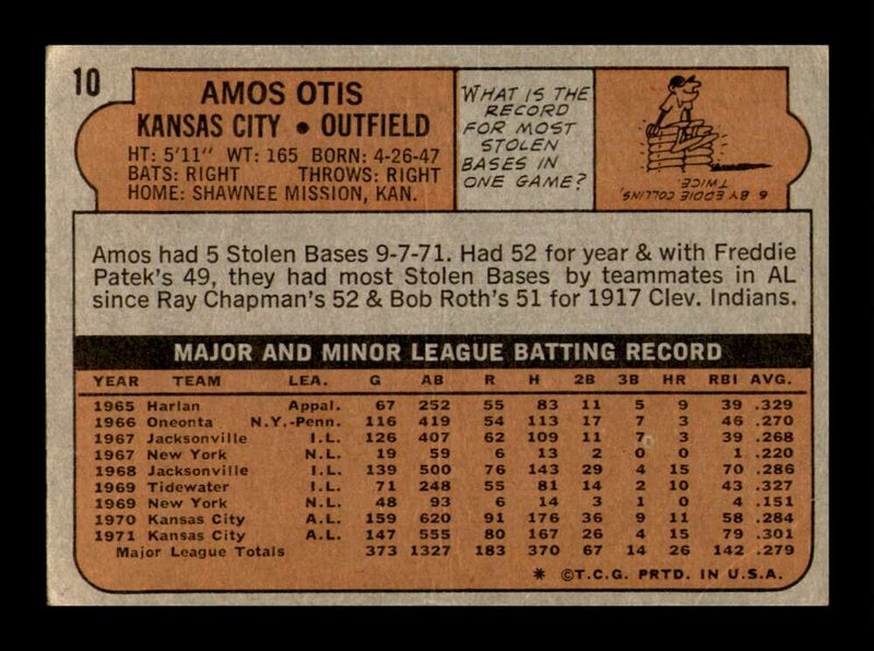 Load image into Gallery viewer, 1972 Topps Amos Otis #10 Set Break Kansas City Royals Image 2
