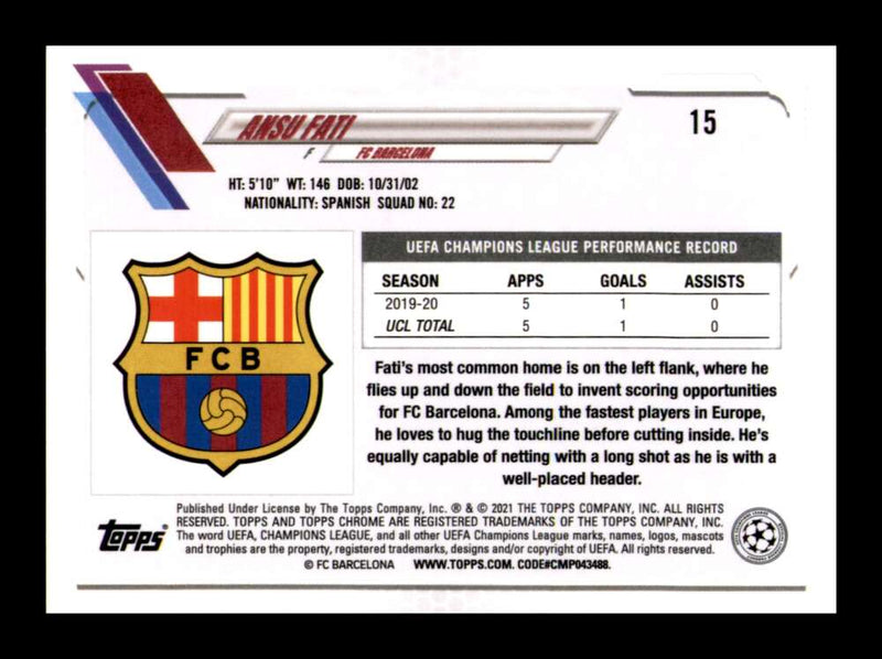 Load image into Gallery viewer, 2021 Topps Chrome UEFA Pink Xfractor Ansu Fati #15 SP FC Barcelona Image 2
