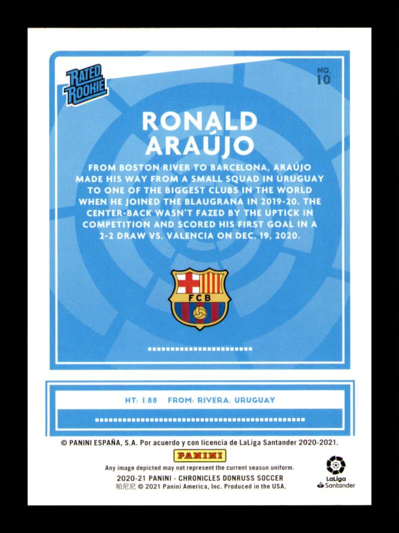 Load image into Gallery viewer, 2020 Chronicles Donruss Purple Astro Ronald Araujo #10 Rookie SP FC Barcelona Image 2
