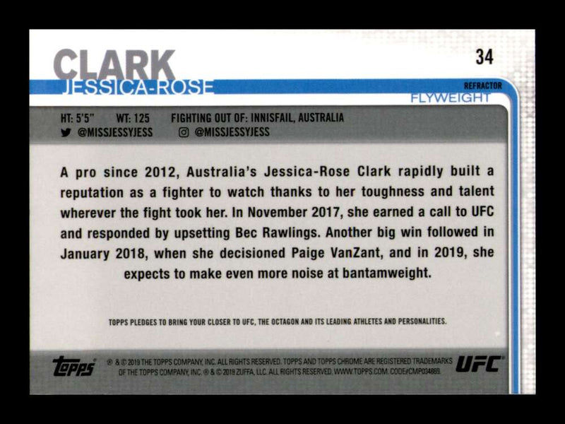 Load image into Gallery viewer, 2019 Topps UFC Chrome Refractor Jessica-Rose Clark #34 Short Print SP Image 2
